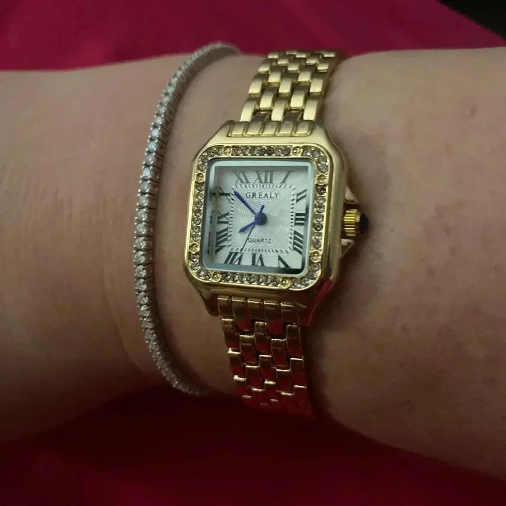 Panthere Classic Rectangle Gold Crystal Watch - Picture 6 of 17